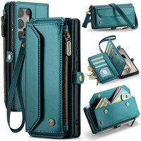 Case CASEME for Samsung Galaxy S25 Ultra, RFID Leather Wallet, with shoulder strap, green