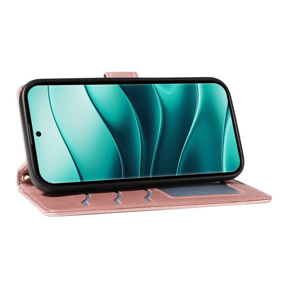 Flip case for Xiaomi Redmi Note 14 Pro 5G / Xiaomi Redmi Note 14 Pro+ 5G / Xiaomi Poco X7 5G, Rhombus Crossbody Leather, pink rose gold