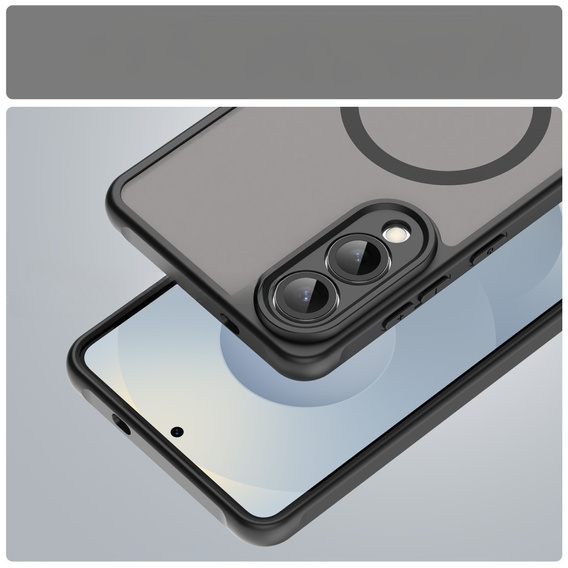 Case for Samsung Galaxy S25 Edge, Kickstand Matt Case, for MagSafe, black + Screen protector