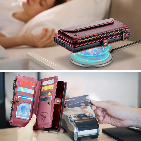 Case CASEME for Samsung Galaxy S25 FE, RFID Leather Wallet, with shoulder strap, red