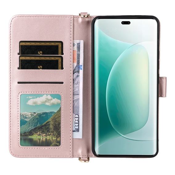 Crossbody Leather Wallet flip case for Honor 400 5G, pink