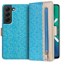 Flip case for Samsung Galaxy S22+ Plus 5G, Wallet Pocket Zipper Lace, blue