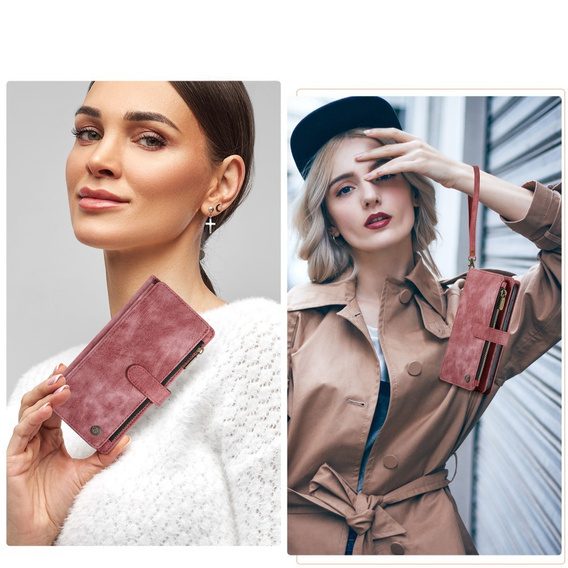 CASEME case for Samsung Galaxy A56 5G, Leather Wallet Cash and Card Slots, with strap, red