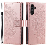 Flip case for Samsung Galaxy A15, Mandala Flower, pink + 9H glass