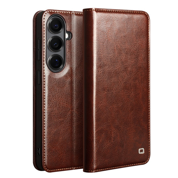 Qialino leather case with flap Wallet for Samsung Galaxy S26, brown