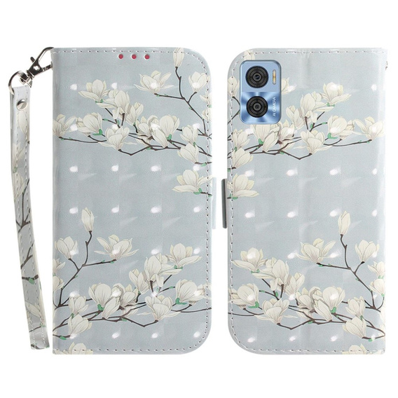 Flip case for Motorola Moto E22 / E22i, Wallet, flowers magnolia, white