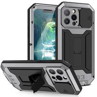 Case for iPhone 13 Pro, R-JUST CamShield Slide, armoured, silver / black