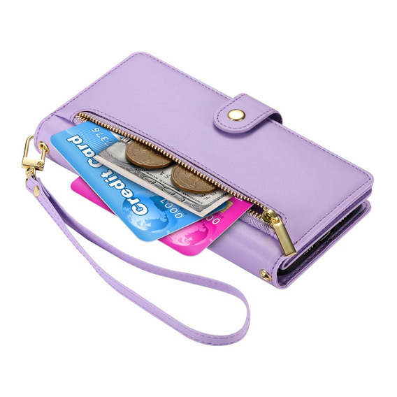 Flip case for Oppo Reno 13F 5G, Wallet Zipper Pocket, purple