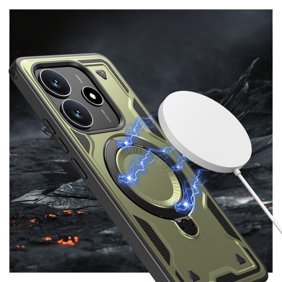 Case for Xiaomi Redmi Note 14 5G, Military MagSafe, green + 9H glass