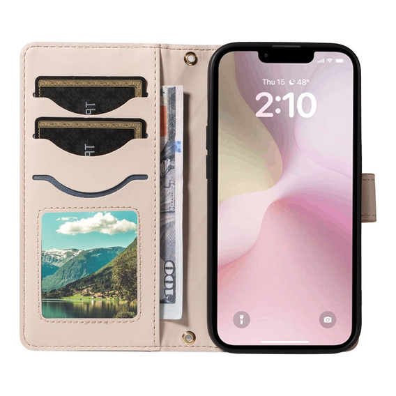 Flip case for iPhone 16E, Rhombus Crossbody Leather, beige