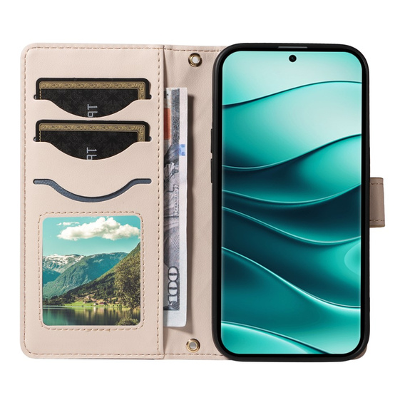 Flip case for Xiaomi Redmi Note 14 Pro 5G / Xiaomi Redmi Note 14 Pro+ 5G / Xiaomi Poco X7 5G, Rhombus Crossbody Leather, beige
