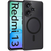 Case for Xiaomi Redmi 13 4G, for MagSafe, ERBORD Matt Case, black + Screen Glass