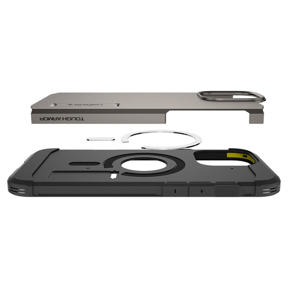 Spigen case for iPhone 16 Pro Max, Tough Armor Mag MagSafe, grey + 9H Tempered Glass