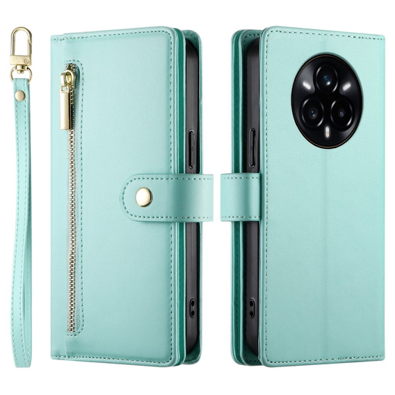 Flip case for Realme 14 Pro+ 5G, Wallet Zipper Pocket, mint