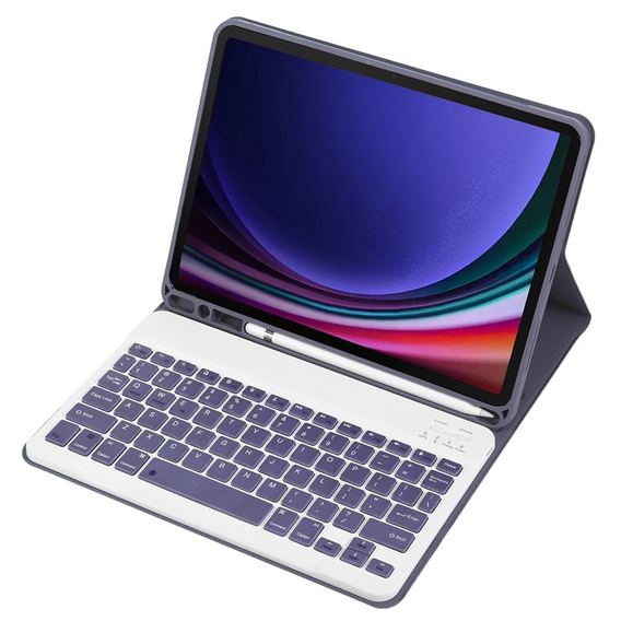 Case + keyboard Samsung Galaxy Tab S9, Leather Pen Slot, purple