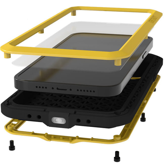 Love Mei Case for iPhone 14, armored with glass, yellow