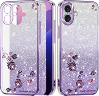Case for iPhone 16 Plus, Glitter Flower, purple