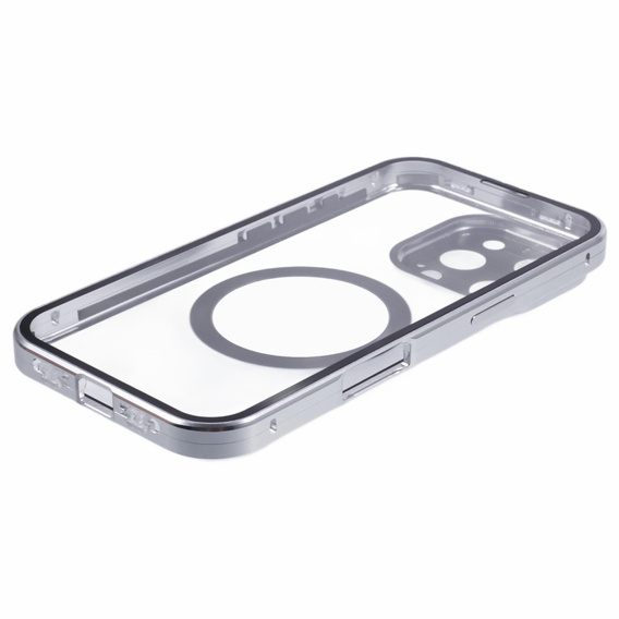 Magnetic Dual Glass MagSafe case for iPhone 16 Pro Max, silver