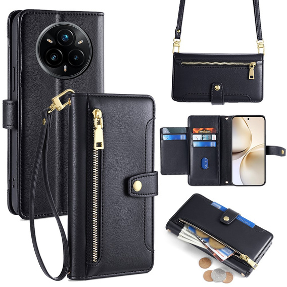 Flip case for Realme 14 Pro+ 5G, Wallet Zipper Pocket, black
