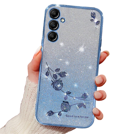 Case for Samsung Galaxy A55 5G, Glitter Flower, pink rose gold