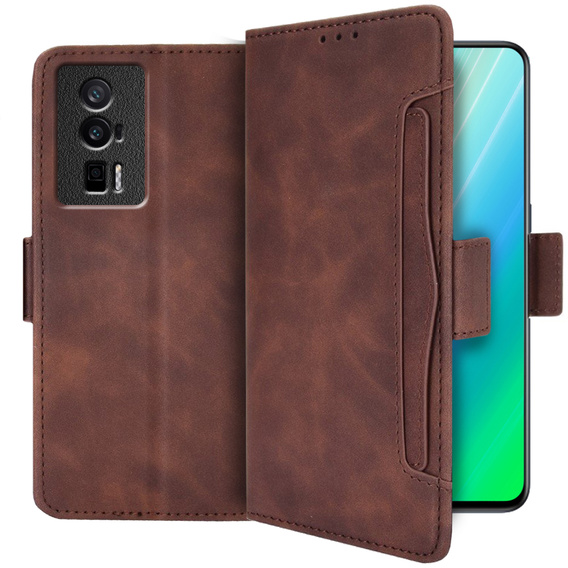 Flip case for Poco F5 Pro 5G, Card Slot, brown