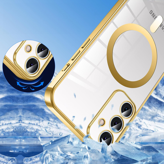 Case for Samsung Galaxy S25, Electro MagSafe, gold + Lanyard