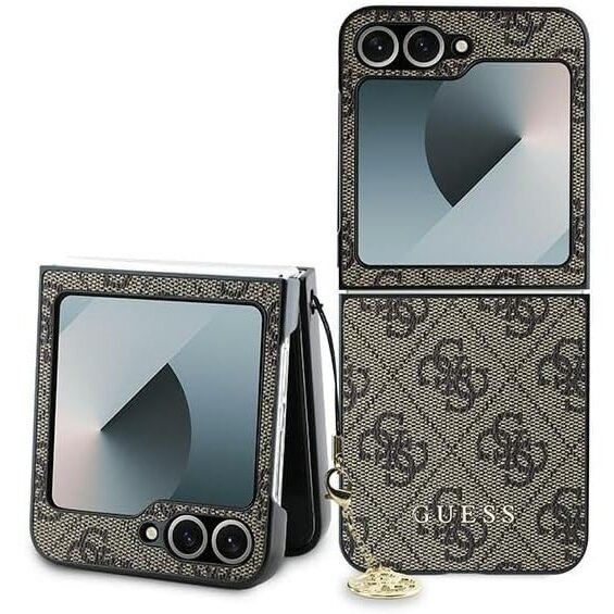 GUESS Case for Samsung Galaxy Z Flip7 FE / Z Flip6, 4G Charms Collection Hardcase, brown