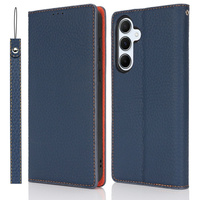 Flip case for Samsung Galaxy S25+ Plus, Litchi Skin Grain, dark blue
