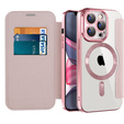 Flip case for iPhone 15 Pro, RFID Wallet MagSafe CamShield, pink
