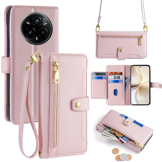 Flip case for Realme 14 Pro+ 5G, Wallet Zipper Pocket, pink