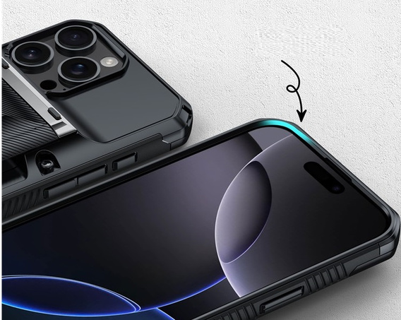 TPU + PC armoured case with card slot, black for iPhone 16 Pro Max