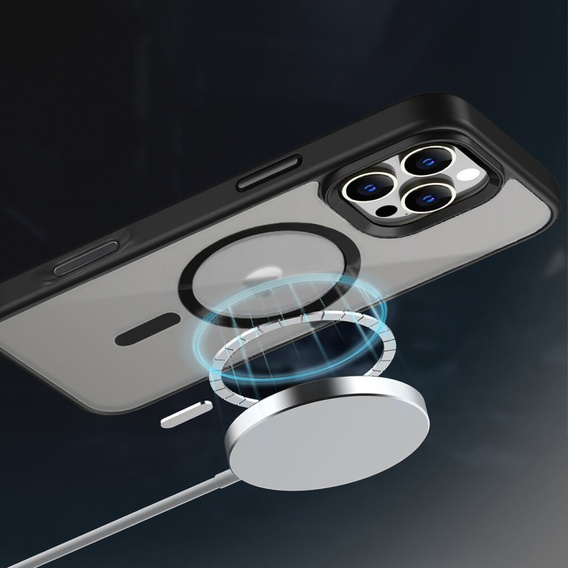 Case for iPhone 16 Pro Max, for MagSafe, ERBORD Matt Case, transparent / black + Screen Glass
