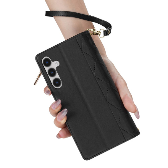 Flip case for Samsung Galaxy A56 5G, Rhombus Crossbody Leather, black