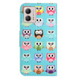 Flip case for Motorola Moto G73 5G, Wallet, owls, blue