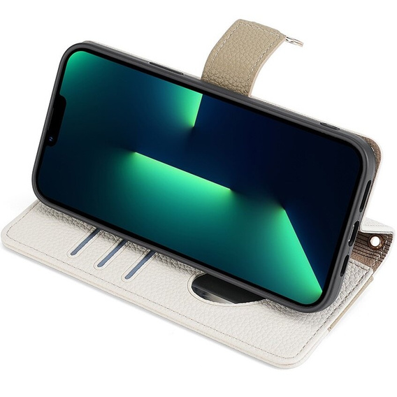 Flip case for iPhone 15, Wallet Zipper Pocket, with mirror, white