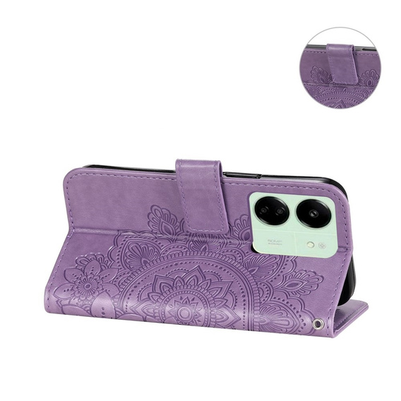 Flip case for Xiaomi Redmi 13C / Poco C65, Mandala Flower, purple