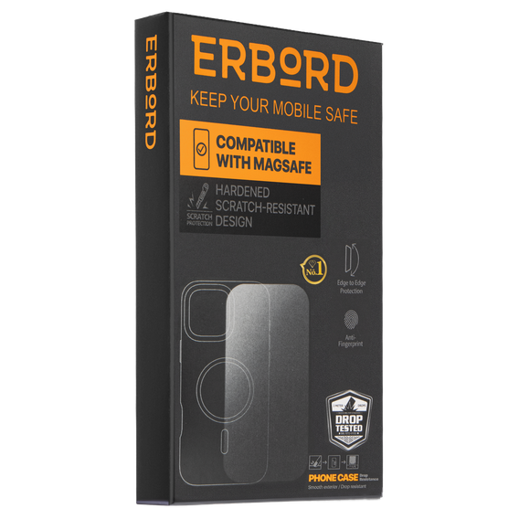 Case for iPhone 16, ERBORD Slim, transparent + 9H glass