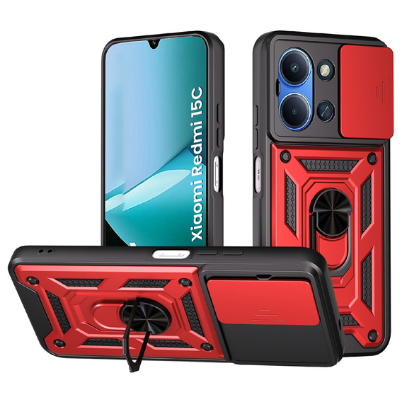 Armoured case for Xiaomi Redmi 15C 4G/LTE, with camera protection, with stand, red