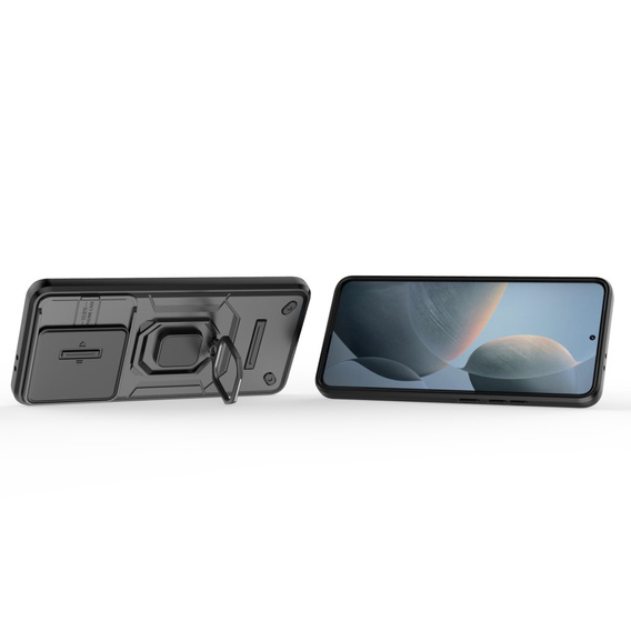 Case for Xiaomi Poco F6 Pro, KickStand Camera Lens, black