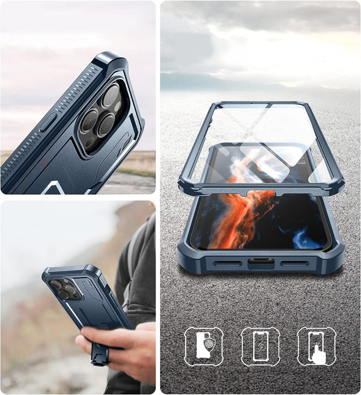 Armored case for iPhone 14 Pro Max, Dexnor Full Body, dark blue