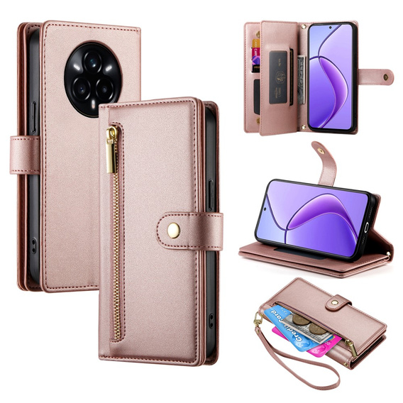 Flip case for Realme 14 Pro+ 5G, Wallet Zipper Pocket, pink