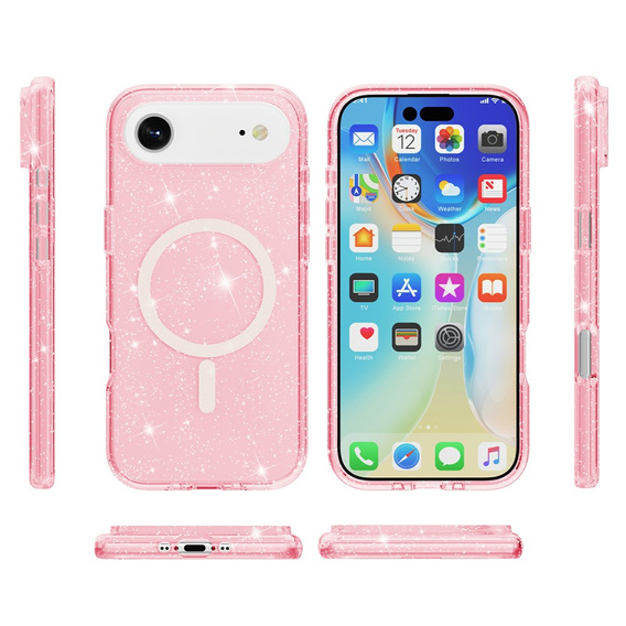Case for iPhone Air, for MagSafe, glitter, translucent pink