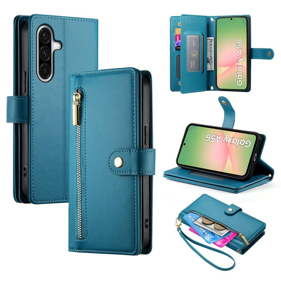 Flip case for Samsung Galaxy A56 5G, Wallet Zipper Pocket, blue