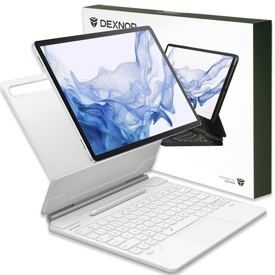 Keyboard case for Samsung Galaxy Tab S7+ / S7 FE / S9+ / S8+ / S9 FE+ / S10+, Dexnor Magnetic Keyboard Touchpad, white