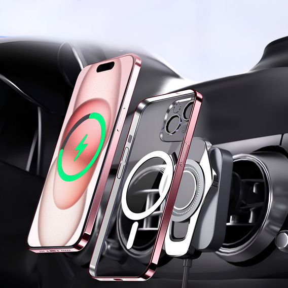 Case for iPhone 15, Electro MagSafe, pink + Screen Glass