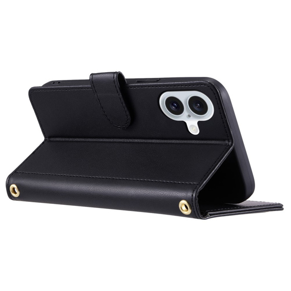Flip case for iPhone 16 Plus, Rhombus Crossbody Leather, black