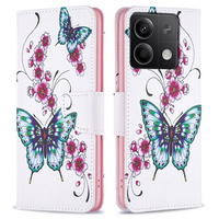 Flip case for Xiaomi Redmi Note 13 5G, Wallet, Butterflies & Flowers white