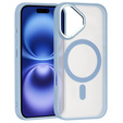 Case for iPhone 16, for MagSafe, ERBORD Matt Case, transparent / blue + Screen Glass