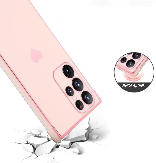 Case for Samsung Galaxy S23 Ultra, Electro heart, pink rose gold + Full Glue Ceramic Glass