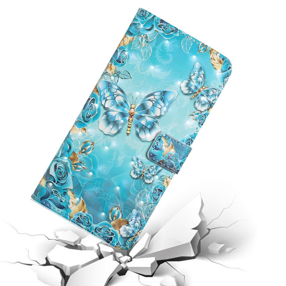 Flip case for Samsung Galaxy A05s, Wallet, Blue Gold Butterflies, blue
